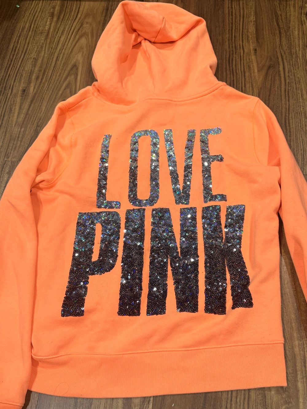 Y2K VS PINK neon orange ombre sequin bling full zip hoodie sweater 2013